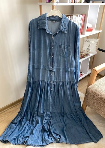 Diğer Kadın Mavi Uzun Denim Bohem Elbise