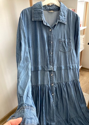 40 Beden mavi Renk Kadın Mavi Uzun Denim Bohem Elbise