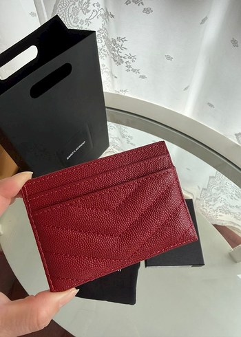 Bordo Deri Saint Laurent Fermuarlı Cüzdan - Görsel 2
