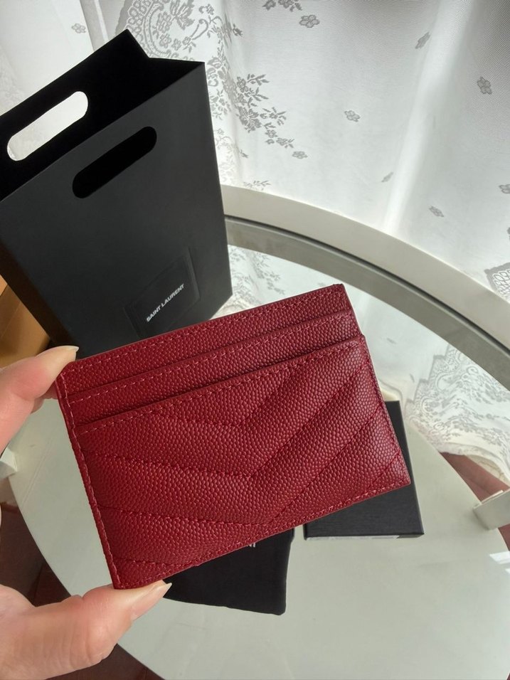 Bordo Deri Saint Laurent Fermuarlı Cüzdan - Görsel 2