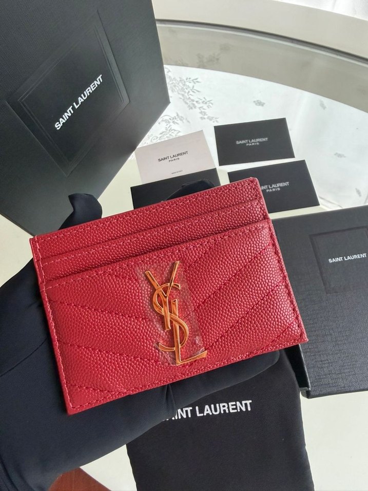 Bordo Deri Saint Laurent Fermuarlı Cüzdan - Görsel 3