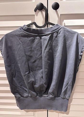 Gri Kolsuz Crop Top Rahat Kesim - Görsel 3