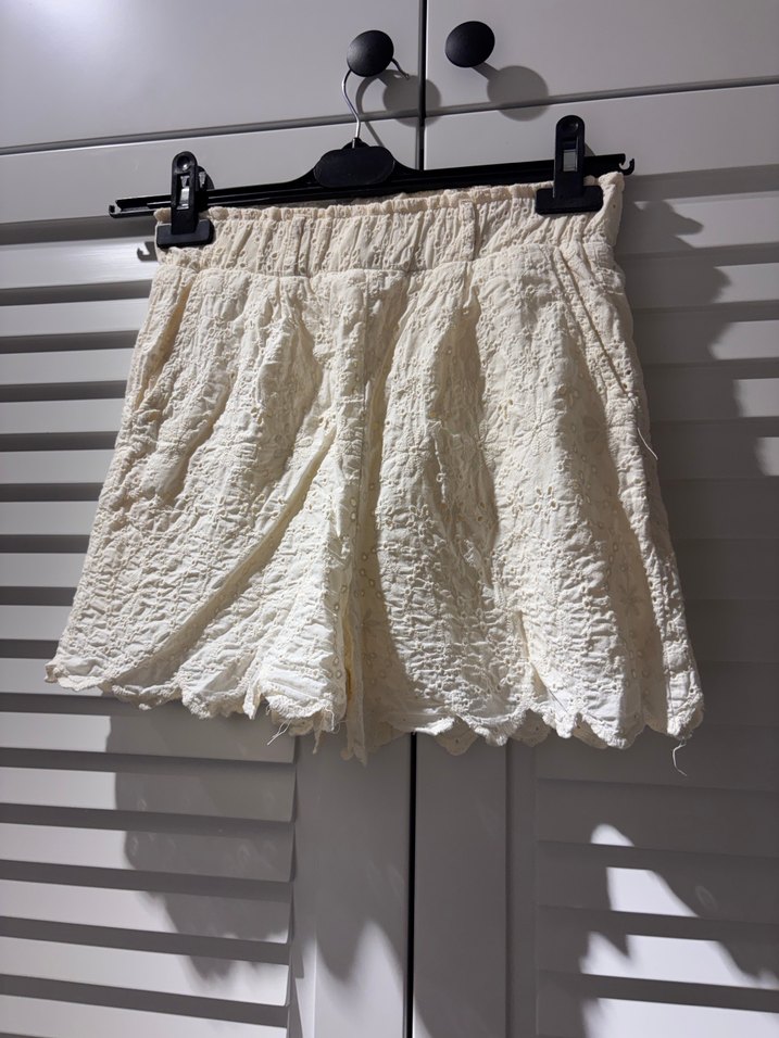 Beyaz Dantel Detaylı Keten Etek - Görsel 3