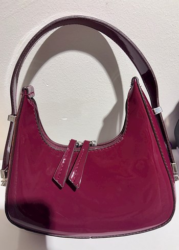 Bordo Parlak Deri Kadın Omuz Çantası - Görsel 2