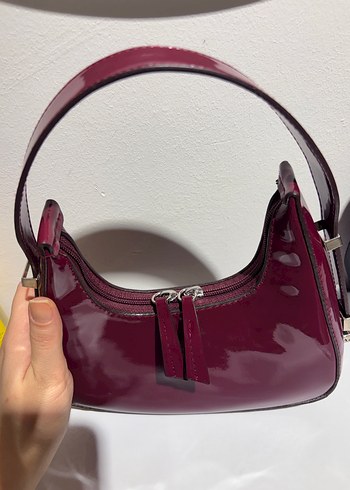 Bordo Parlak Deri Kadın Omuz Çantası - Görsel 5