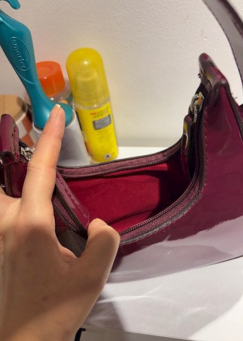 Bordo Parlak Deri Kadın Omuz Çantası - Görsel 6