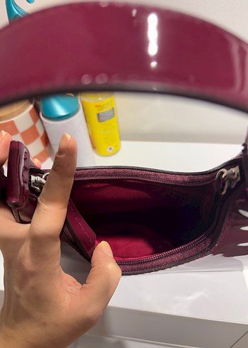 Bordo Parlak Deri Kadın Omuz Çantası - Görsel 7