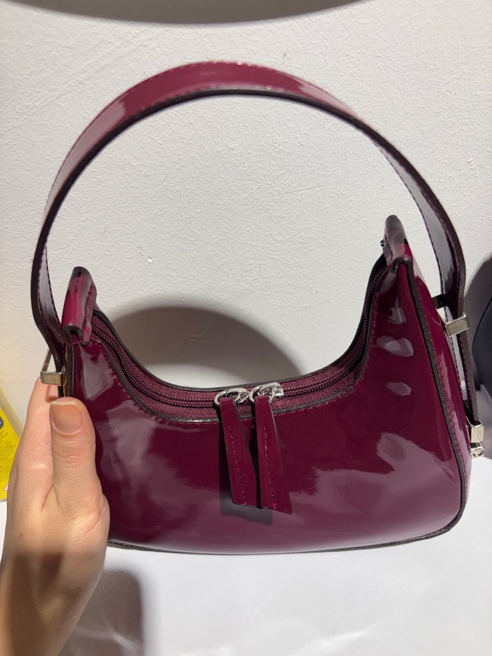 Bordo Parlak Deri Kadın Omuz Çantası - Görsel 5