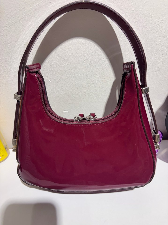 Bordo Parlak Deri Kadın Omuz Çantası - Görsel 4