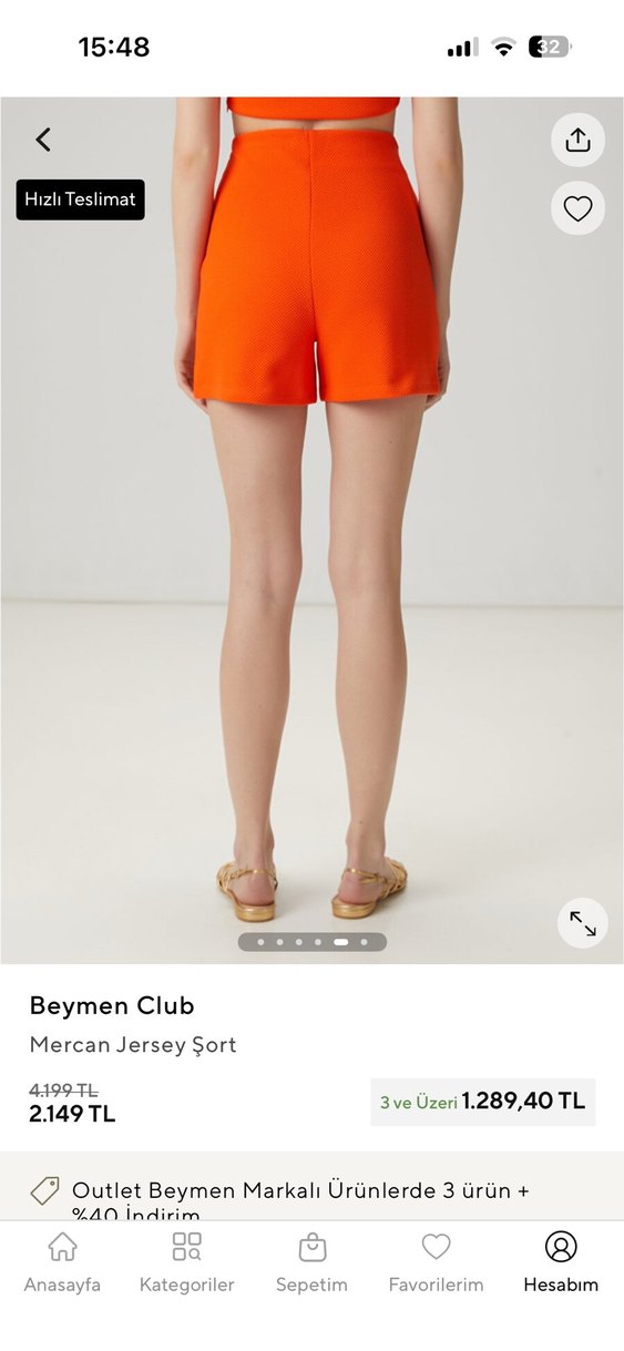 Beymen Club Mercan Jersey Mini Şort - Görsel 5