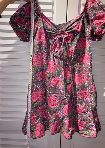 Pembe Çiçekli Bohem Mini Elbise - Görsel 5