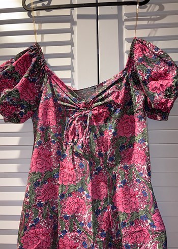 Pembe Çiçekli Bohem Mini Elbise - Görsel 3