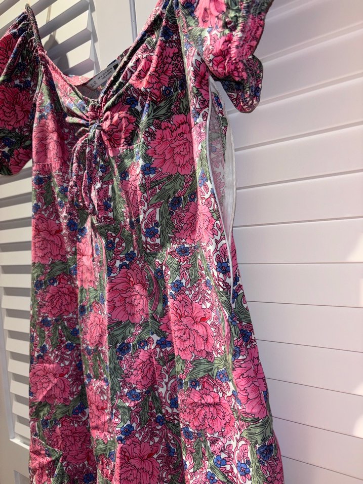 Pembe Çiçekli Bohem Mini Elbise - Görsel 4