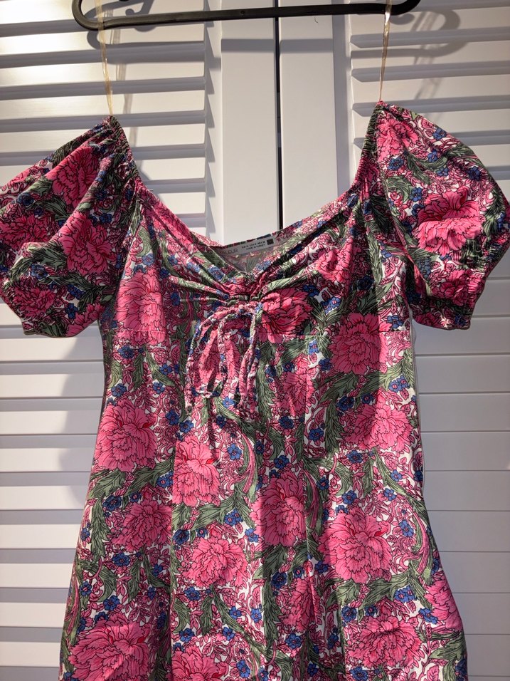 Pembe Çiçekli Bohem Mini Elbise - Görsel 3