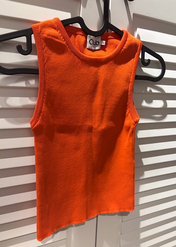 Turuncu Kadın Kolsuz Fitilli Triko Atlet - Görsel 3