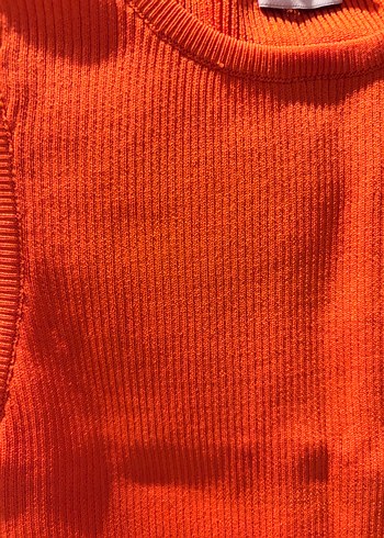 Turuncu Kadın Kolsuz Fitilli Triko Atlet - Görsel 2