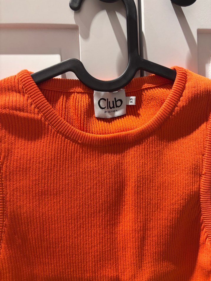 Turuncu Kadın Kolsuz Fitilli Triko Atlet - Görsel 4