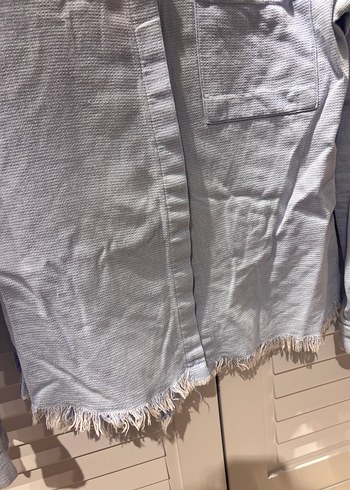 Buz Mavi Uzun Kollu Keten Kadın Gömlek - Görsel 5