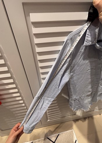 Buz Mavi Uzun Kollu Keten Kadın Gömlek - Görsel 8