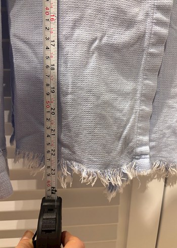 Buz Mavi Uzun Kollu Keten Kadın Gömlek - Görsel 7