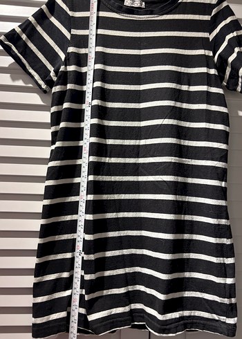 Siyah Beyaz Çizgili Kadın Kısa Kollu Mini Elbise - Görsel 4