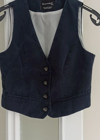 Gri Denim Düğmeli Midi Yelek - Görsel 2