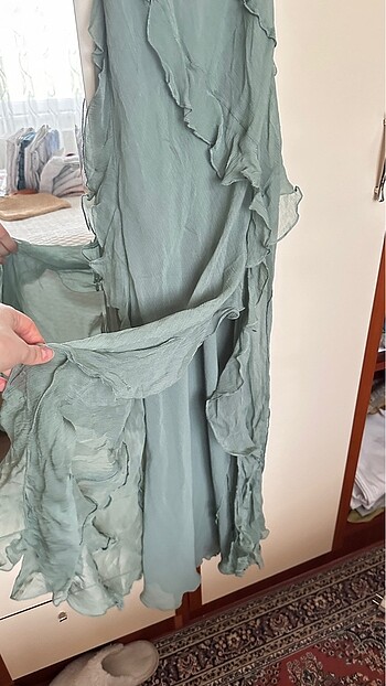 xs Beden Zara yeşil elbise