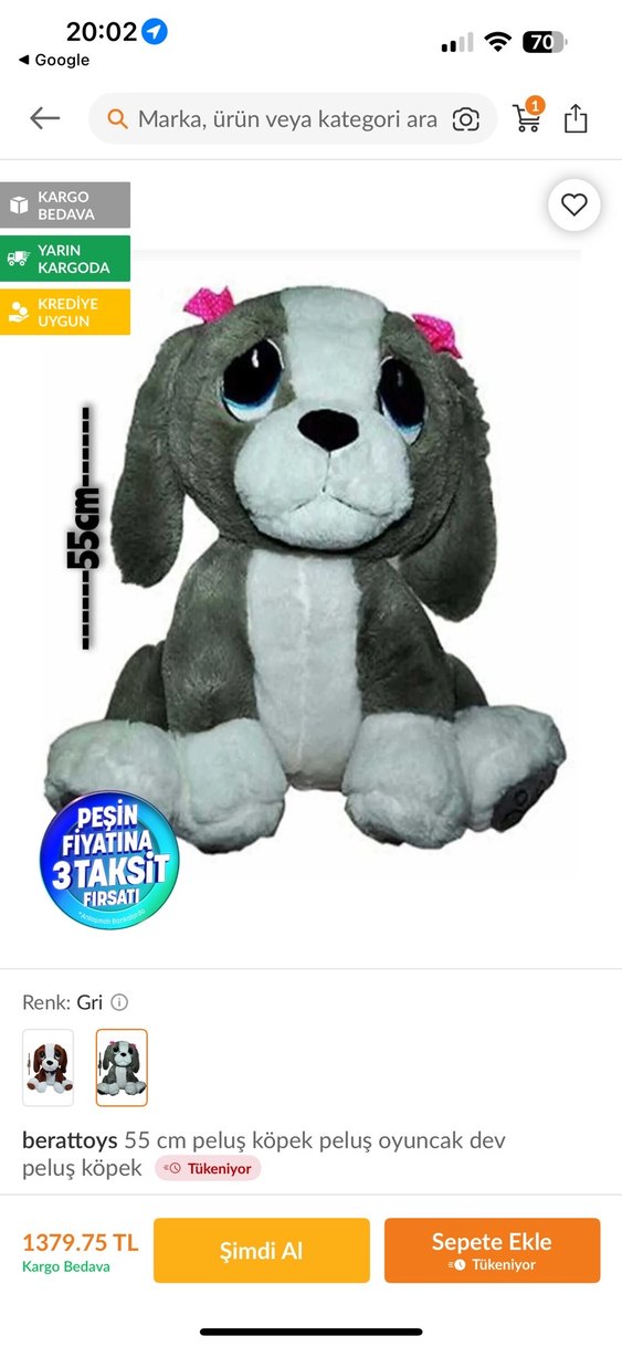 Gri Peluş Oyuncak Köpek - Görsel 2