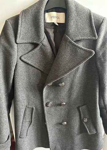 Gri Çift Düğmeli Kaban - Görsel 4
