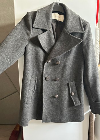 Gri Çift Düğmeli Kaban - Görsel 2