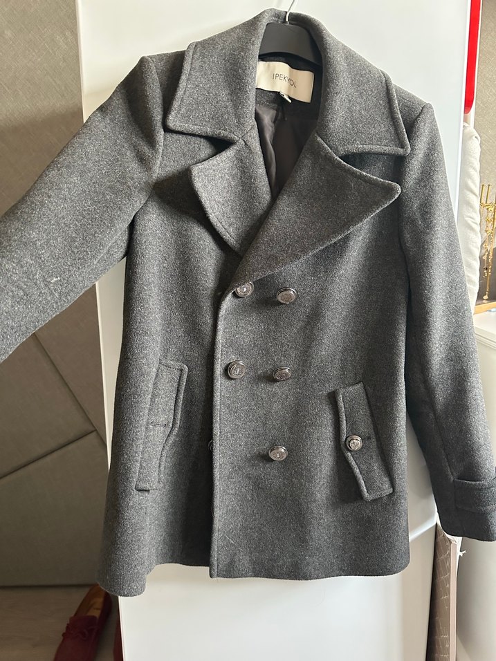 Gri Çift Düğmeli Kaban - Görsel 2