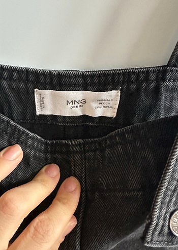 Siyah Kadın Denim Midi Salopet - Görsel 2