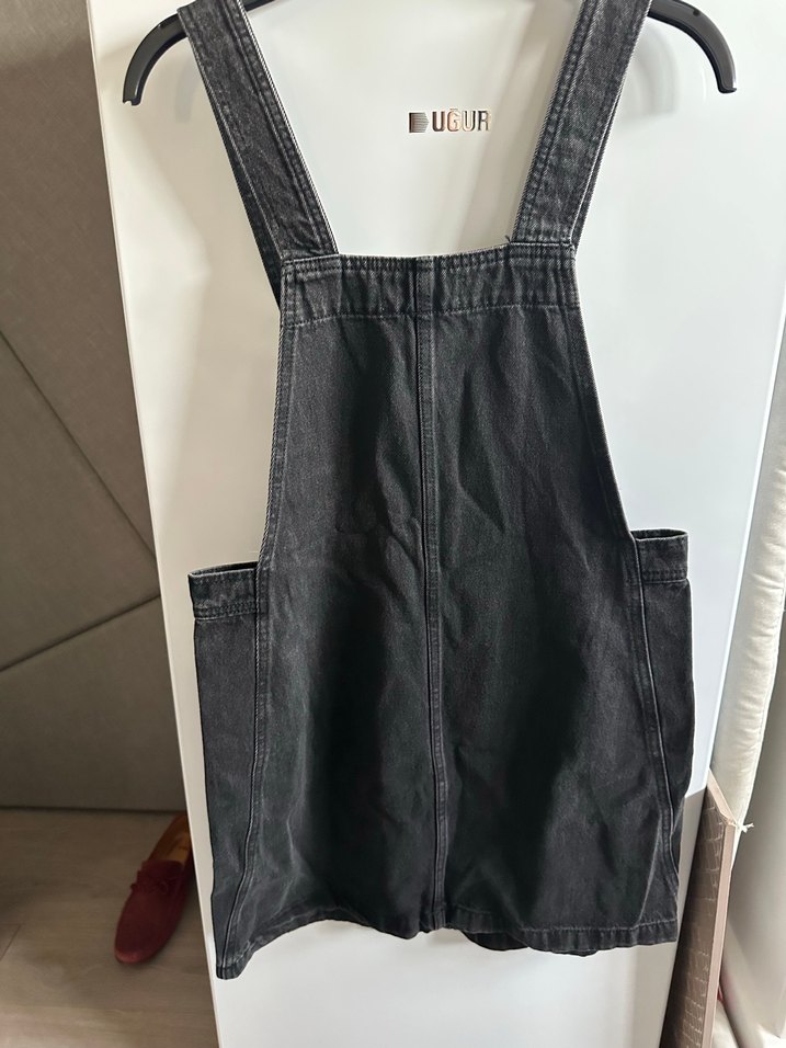 Siyah Kadın Denim Midi Salopet - Görsel 3