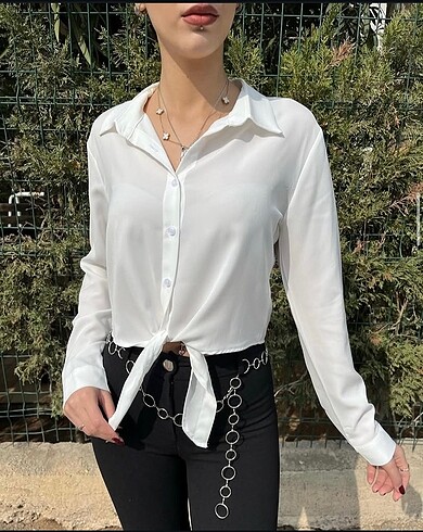 Diğer Önü bağlamalı klasik saten gömlek