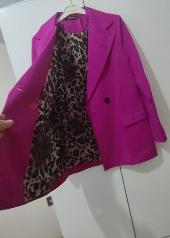Leopar Desenli Fuşya Kadın Blazer Ceket - Görsel 2