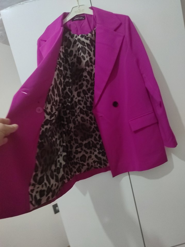Leopar Detaylı Fuşya Kadın Blazer Ceket - Görsel 2