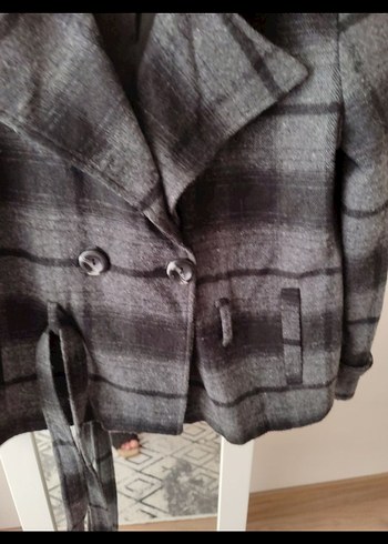 Gri Ekose Midi Kadın Kaban - Görsel 2