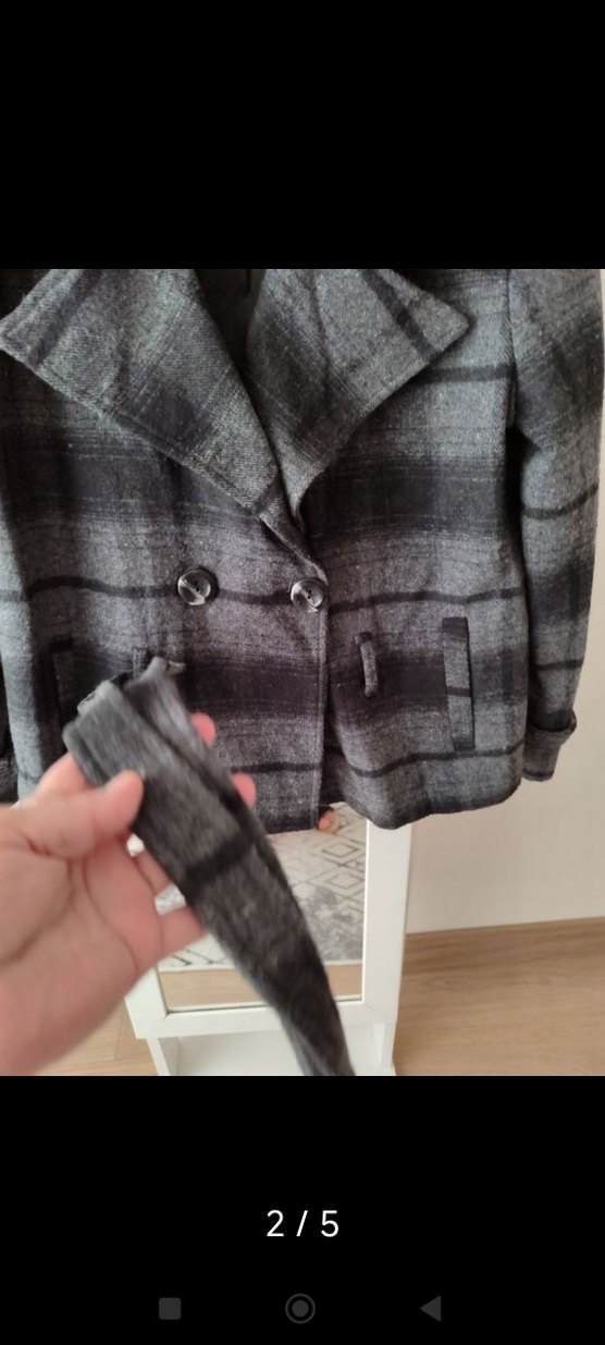 Gri Ekose Midi Kadın Kaban - Görsel 3