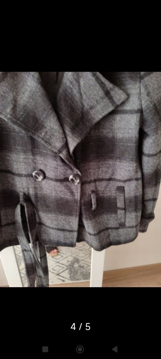 Gri Ekose Midi Kadın Kaban - Görsel 2