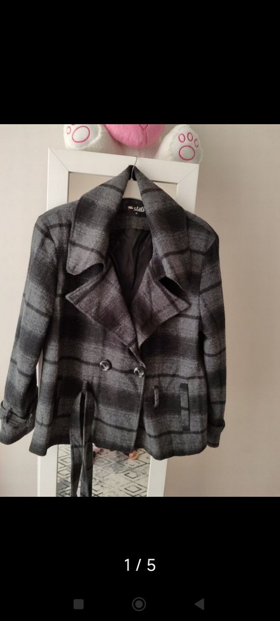 Gri Ekose Midi Kadın Kaban - Görsel 4