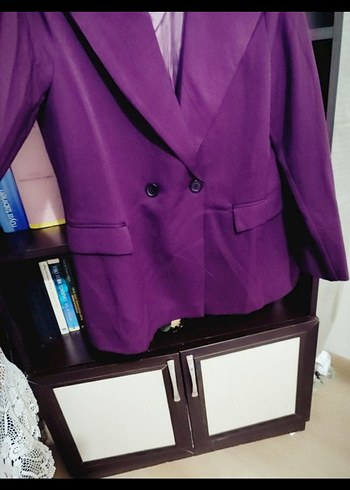 Mor Kadın Blazer Ceket, Düğmeli, Normal Boy - Görsel 3