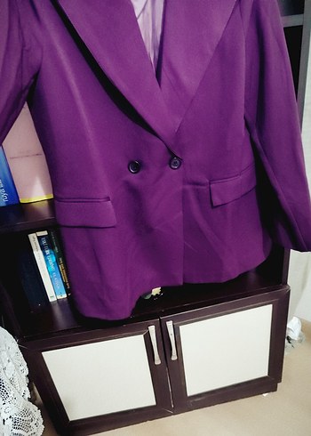 Kadın Mor Düğmeli Midi Blazer Ceket - Görsel 2