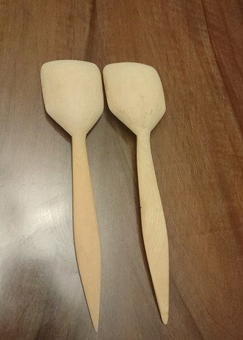 Ahşap Sanat Parlak Bej İşlemeli Ahşap Kaşık Seti