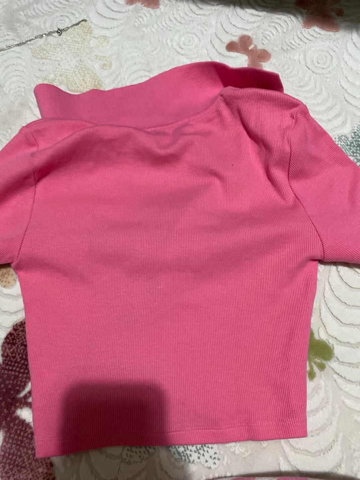 Zara Pembe V Yakalı Polo Crop - Görsel 3