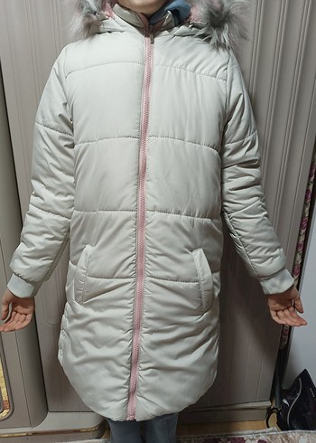 Beyaz çocuk Midi Kaban Kapüşonlu Kürklü 11,12 yaş - Görsel 6