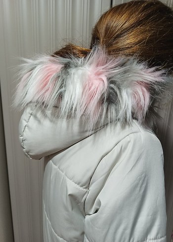 Beyaz çocuk Midi Kaban Kapüşonlu Kürklü 11,12 yaş - Görsel 4