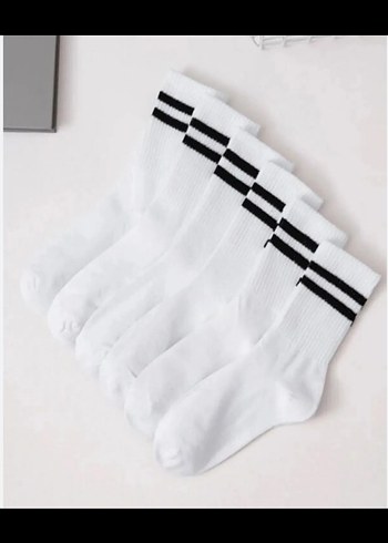 Erkek ve bayan  Beyaz Çizgili uzun Çorap 10 Çift harika kalın - Görsel 3
