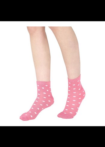 3 adet bayan,Kız Çocuk Pembe Pamuklu Puantiyeli Çorap - Görsel 2