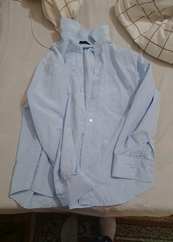 Mavi Düğmeli V Yaka Kadın Gömlek - Görsel 2