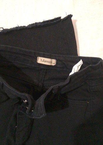 Düğmeli Siyah Kadın Denim Pantolon - Görsel 2